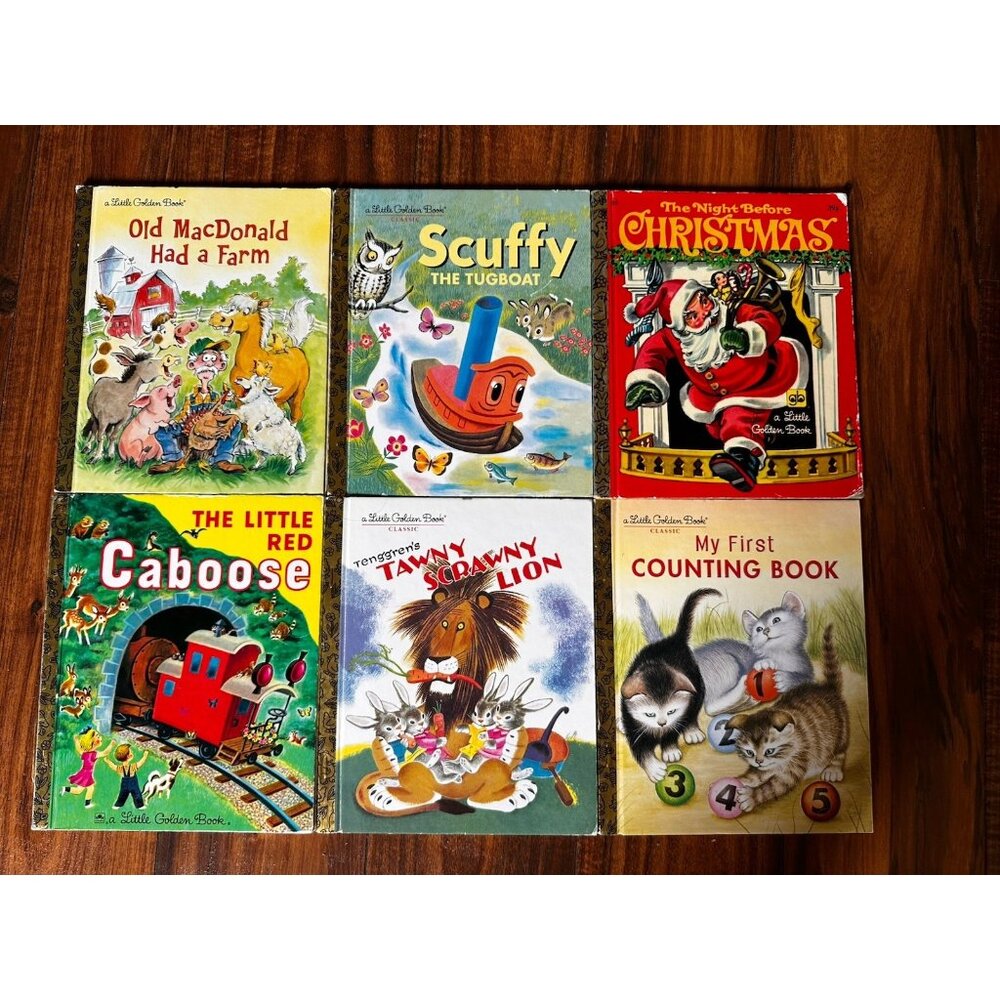 6 Little‎ golden books Vtg Scuffy Caboose Scrawny Lion Macdonald Junk Journal